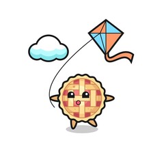 apple pie mascot illustration is playing kite