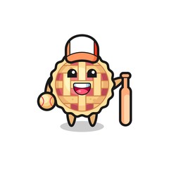 Fototapeta premium Cartoon character of apple pie as a baseball player