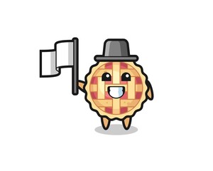 Cartoon character of apple pie holding a flag