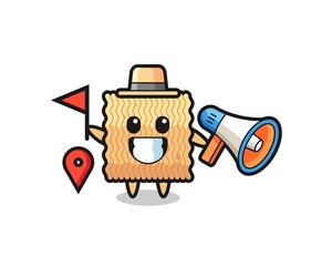 Character cartoon of raw instant noodle as a tour guide