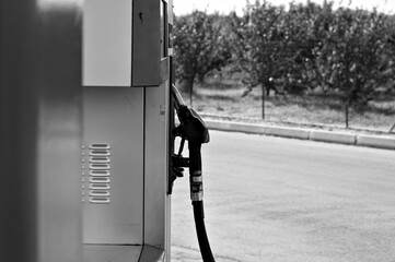 Detail of a petrol pump in a petrol station (Marche, Italy, Europe)