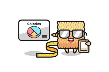 Illustration of raw instant noodle mascot as a dietitian