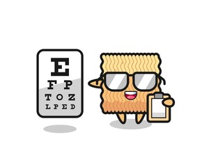Illustration of raw instant noodle mascot as an ophthalmology