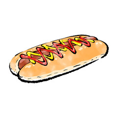 手書きラフスケッチ_ホットドッグ hot dog