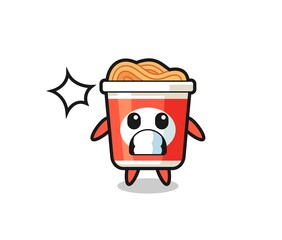 instant noodle character cartoon with shocked gesture