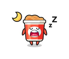 instant noodle character illustration sleeping at night