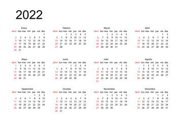 2022 year black and red spanish calendar. Month countdown page set. Day, week. Date and schedule. Printable version template simple design. Corporate and business office personal classic organizer.