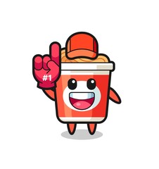 instant noodle illustration cartoon with number 1 fans glove