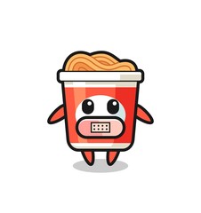 Cartoon Illustration of instant noodle with tape on mouth