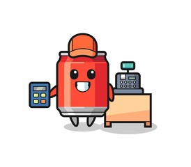 Illustration of drink can character as a cashier