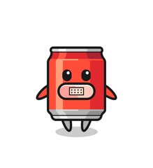 Cartoon Illustration of drink can with tape on mouth