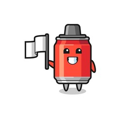 Cartoon character of drink can holding a flag