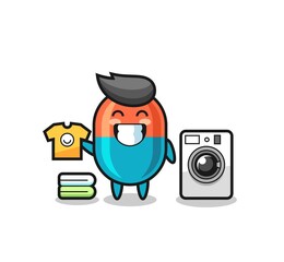 Mascot cartoon of capsule with washing machine