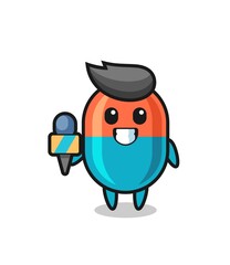 Character mascot of capsule as a news reporter