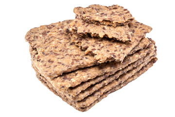 Whole grain crispbread isolated on white background, clipping path