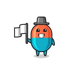 Cartoon character of capsule holding a flag