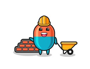 Cartoon character of capsule as a builder