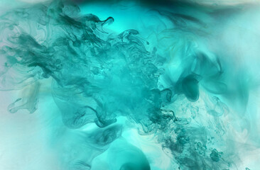 Fototapeta na wymiar Abstract blue-green ocean, paint in water background. swirl of splashes and waves in motion. Fluid art wallpaper, liquid vibrant colors