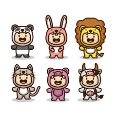 Set of cute kids with animal costumes