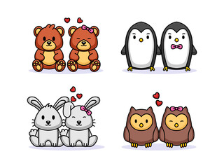 Set of cute couple animal Valentine Day