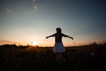 Girl feeling happy being connected with the nature