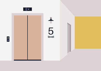 Empty elevator hall and corridor, residential building, indoors, no people © nadia_snopek