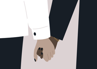 Interracial romance and friendship, a couple holding hands