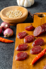 Lap cheong or chinese sausage are dried pork sausages that look and feel like pepperoni but are much sweeter. In southwestern China, sausages are flavored with salt, red pepper and wild pepper.