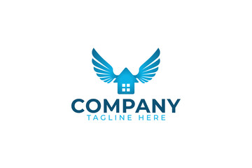 Fototapeta premium flying house logo with a combination of a house and wings as the icon for any business especially for house business, real estate, architecture, construction, mortgage, rent, etc.