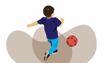 Child Playing Football Flat Vector