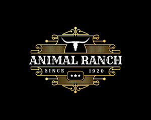 Texas Longhorn  Animal luxury vintage Logo Flat Design buffalo silhouette  animal Farm business