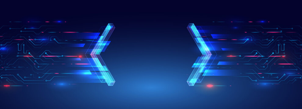Blue background from futuristic elements and arrows. Abstract technologies for internet and presentation. Hi-tech geometric template.