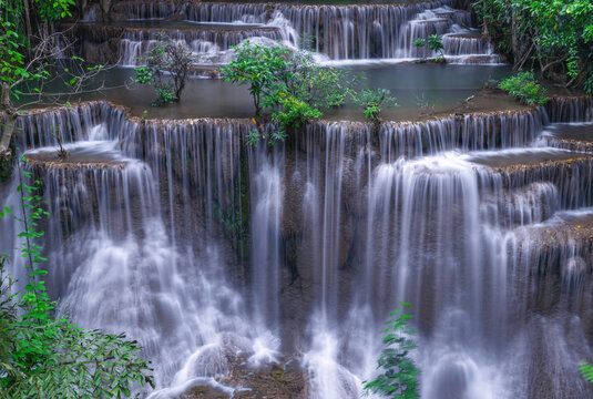 Huai Mae Kamin waterfall (Fourth level) Srinakarin Dam in Kanchanaburi, Thailand. © chanchai
