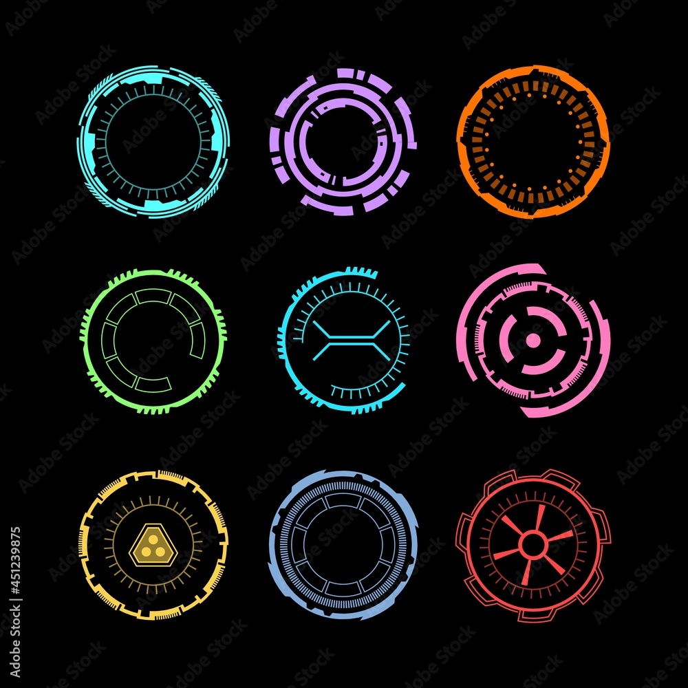 Poster futuristic elements hud. callout bar, modern digital info boxes layout. abstract circle frame collec