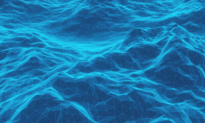 3D low polygon topographic mountain. Blue terrain.