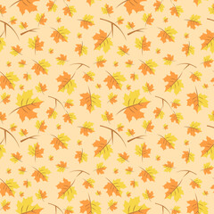 Naklejka na ściany i meble Seamless pattern. Autumn maple leaves and tree branches. Vector illustration