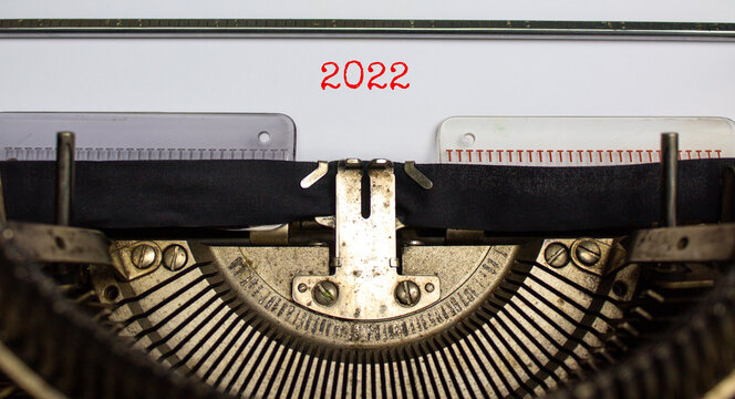 2022 New Year symbol. Number '2022' typed on retro typewriter. Business and 2022 New Year concept. Copy space.