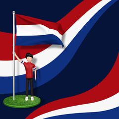 netherlands flag with cute people cartoon character background template