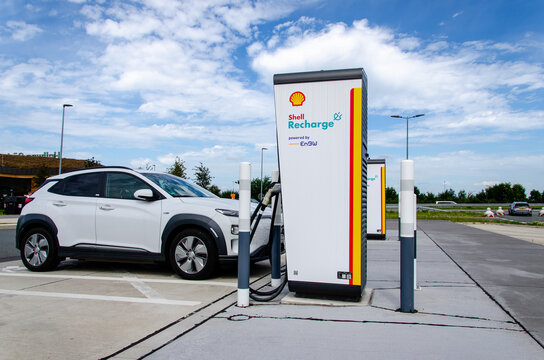 Geseke, Germany - August 15, 2021: Shell Recharge (Electric Vehicle Charging)