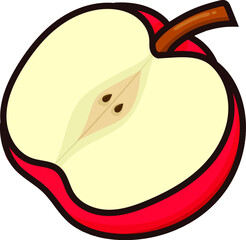 Red simple apple illustration. sliced bitten apple fruit for healthy menu.