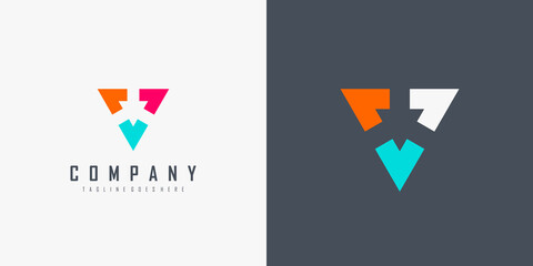 Triple Arrow Logo. Colorful Geometric Triangle Arrows Initial Letter V isolated on Double Background. Flat Vector Logo Design Template Element for Business and Branding Logos. - obrazy, fototapety, plakaty