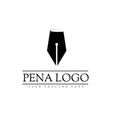 pen concept logo, icon, pen drawing silhouette logo design,