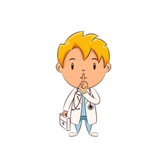 Kid doctor silence gesture, cute child