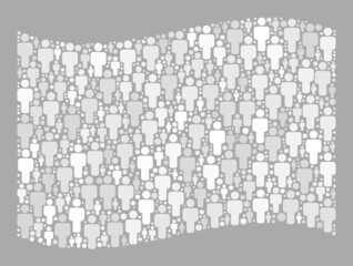 Mosaic waving white flag designed of people elements. Vector people mosaic waving white flag combined for social advertisement. White flag collage is designed of scattered population icons.