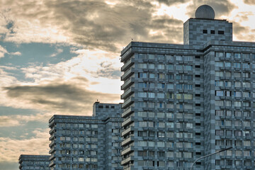 Moscow, Russia - 07.23.2021: Soviet skyscrapers in the New Arbat street