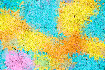 Multicolor grunge background texture, template for banners, concrete wall. Yellow and blue splashes on the wall.	