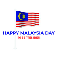 Illustration of waving Malaysia flag, Happy Malaysia Day and 16th September word. Malaysia Day concept