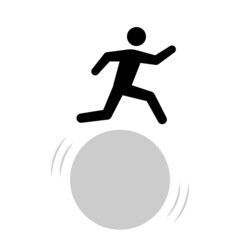 Fototapeta na wymiar Man runs on rolling stone icon. Clipart image isolated on white background