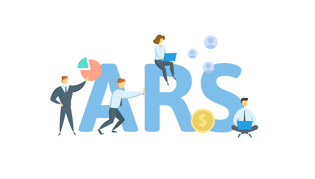 ARS, Auction Rate Securities. Concept with keyword, people and icons. Flat vector illustration. Isolated on white.