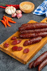 Lap cheong or chinese sausage are dried pork sausages that look and feel like pepperoni but are much sweeter. In southwestern China, sausages are flavored with salt, red pepper and wild pepper.